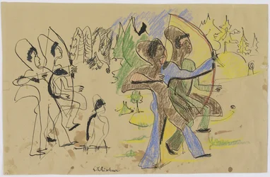 Arqueros, c.1935 (pluma y tiza sobre papel de estraza)