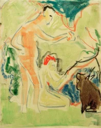 Bañistas con perro en Moritzburg