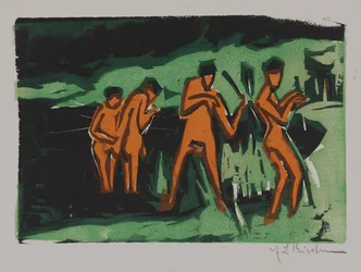 Bañistas lanzando juncos