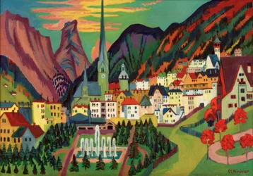 Davos con iglesia. Davos en verano