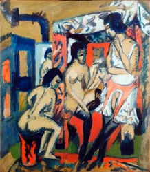 Mujeres desnudas en un estudio - Pintura de Ernst Ludwig Kirchner (1880-1938)