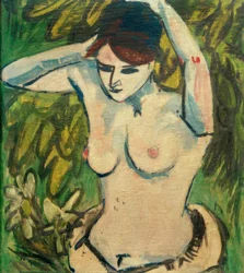 Medio desnudo con los brazos levantados