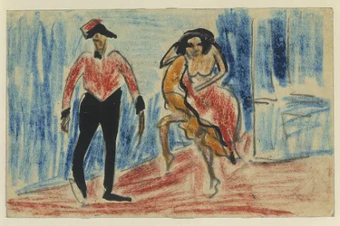 Mann und Frau (Tänzerpaar) (Postkarte an Maschka Mueller)