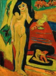 Niña desnuda detrás de una cortina (Fränzi)