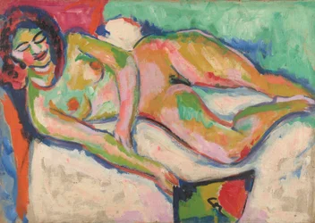 Desnudo reclinado con abanico