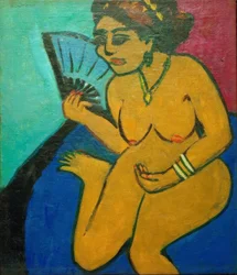 Desnudo sentado con abanico