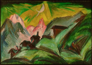 Stafelalp a la luz de la luna, cabañas alpinas cerca de Davos a las que se retiró Kirchner (pintura sobre lienzo)