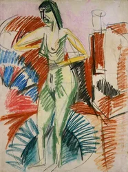 Desnudo femenino de pie, en una bañera