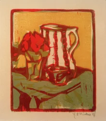 Naturaleza muerta con jarra y flores