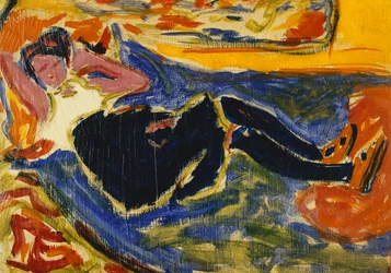 Mujer con Medias Negras; Frau mit Schwarzen Strumpfen (Die Schwarze Grete), c.1908-09 (óleo sobre papel montado en lienzo)
