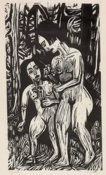 Dos muchachas desnudas con flores en el bosque. 1923