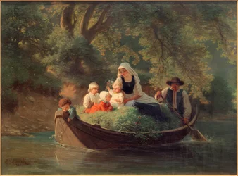 Familia campesina en un bote