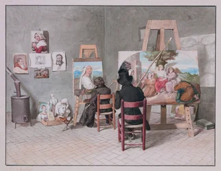 Bernhard Neher y Erwin Speckter en su estudio de Roma, por Erwin Speckter