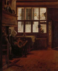 Interior con mujer en la rueca