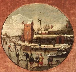 Paisaje invernal con patinadores