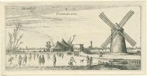Patinadores sobre el hielo en un molino cerca de Penningsveer Paisajes (título de la serie)