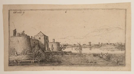 Ciudad amurallada, a la izquierda de un río, de Paisajes