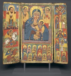 Tríptico Icono con Imagen Central de la Virgen y el Niño, 1682-99