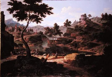 Paisaje Clásico con Figuras y Ruinas