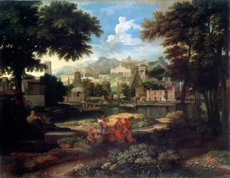 Paisaje con Moisés salvado del Nilo, finales del siglo XVII o XVIII