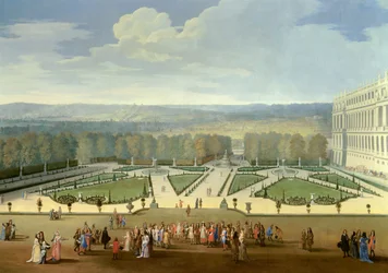 Paseo de Luis XIV (1638-1715) en vista del parterre norte en los jardines de Versalles. Pintura de Etienne Allegrain (1644-1736) 1688 aprox.