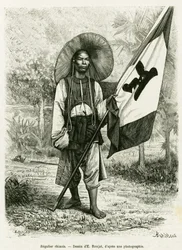 Regla china. Grabado por E. Ronjat, después de una fotografía, para ilustrar la historia Treinta meses en Tonkín en 1884, por el Doctor Hocquard, en le tour du monde 1889, dirigido por Edouard Charton (1807-1890), Hachette, París.