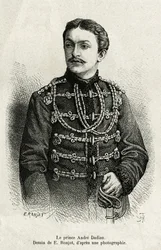 Príncipe André Dadian de Mingrelia (1850-1910), general del ejército ruso y campeón de ajedrez. Grabado por E. Ronjat, ilustración de la historia Un tour en Mingrelia (región de Georgia, extendiéndose entre el Cáucaso y el Rion), por Carla Serena, en 1876-