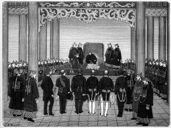 Recepción de un cuerpo diplomático extranjero por el Emperador de China, 29 de junio