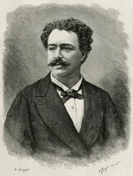 Retrato del autor y viajero Edmondo de Amicis (1846-1908), escritor italiano, ilustración de la historia de Marruecos por Edmondo de Amicis, en 1875, publicado en Le tour du monde, bajo la dirección de Edouard Charton
