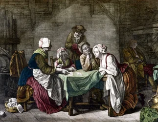 Mujer tirando cartas, siglo XVIII
