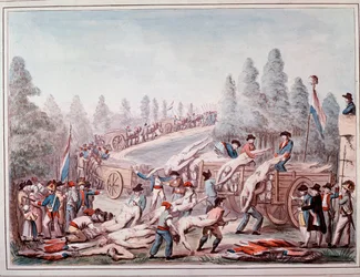Transporte de cadáveres durante la Revolución (acuarela, circa 1790)