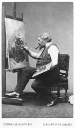 Gustave Courbet pintando en su caballete (foto)