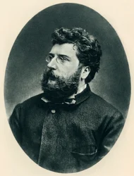 Retrato de George Bizet (1838-1875) Compositor francés - Fotograbado de una fotografía de Etienne Carjat (1828-1906) - Compositor Georges Bizet - Fotograbado