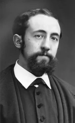 Retrato del novelista Jules Claretie (1840-1913) por el fotógrafo Etienne Carjat. Impresión original, fondo del taller fotográfico Roth  Cie.