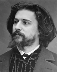 Retrato del escritor Alphonse Daudet (joven) por el fotógrafo Etienne Carjat. Impresión original, fondo del taller fotográfico Roth  Cie.
