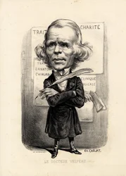 hoja volante - Ilustración de Etienne Carjat: Medicina, salud, Caridad, Anatomía, Carteles - Cirujano, Velpeau Alfred