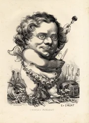 Hoja volante - Ilustración de Etienne Carjat (1826-1906): Obesidad, Foie gras - Monselet Charles (1825-1888)