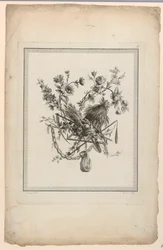 Trofeo con implementos de cosecha, Placa 6 de "Suite de diferentes atributos, trofeos y grupos de flores," Suite II