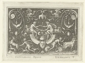 Esaú vende su primogenitura a Jacob Decoraciones planas con escenas del Antiguo Testamento en un marco de grutescos (título de la serie)