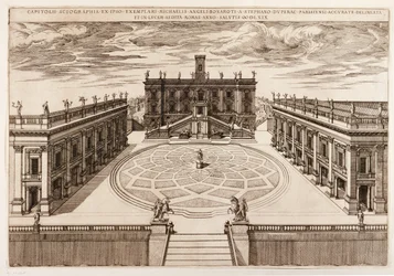 Grabado según el diseño de Miguel Ángel para la Plaza del Capitolio de Roma, Italia
