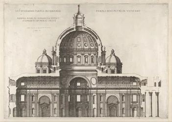 Speculum Romanae Magnificentiae: Sección longitudinal mostrando el interior de San Pedro, 1551, 1558-61