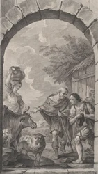 La Capilla de los Enfants-Trouvés en París: Grupo de pastores frente a una cabaña, 1757