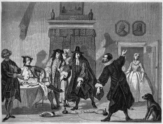 Escena de comedia en un teatro holandés en el siglo XVIII. Grabado por Bocour después de una gouache de Troost