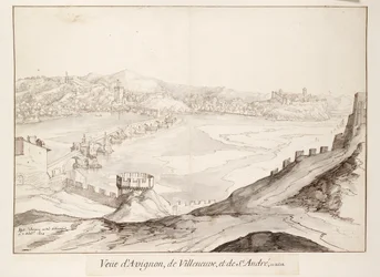 Vista del Puente en Aviñón mirando hacia Villeneuve, principios del siglo XVII