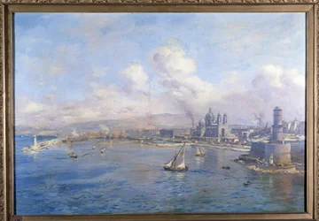 La cuenca de la Joliette y los nuevos puertos de Marsella Pintura de Etienne Martin (1856-1945). Academia de Marsella