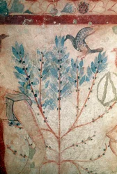 Un pájaro posado en un pequeño árbol (detalle) Fresco, 530 a.C.