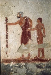 Un anciano acompañado de un joven (Fresco, detalle, 530 a.C.)