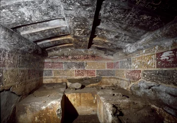 Civilización etrusca: interior de la tumba François en la necrópolis de Ponte Rotto, siglo IV a.C. Vulci, Italia