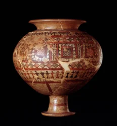 Civilización etrusca: vaso olla de la tumba 3, necrópolis de Buccacce a Bisenzio - siglo VII a.C.