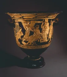 Crátera (gran jarrón) del Pintor de Nepi. Cerámica de figuras rojas de Corchiano (Lacio). Civilización etrusca, siglo IV a.C.